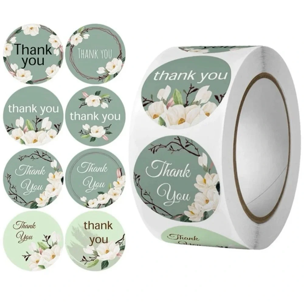 1 ROLL FLORAL THANK YOU STICKER